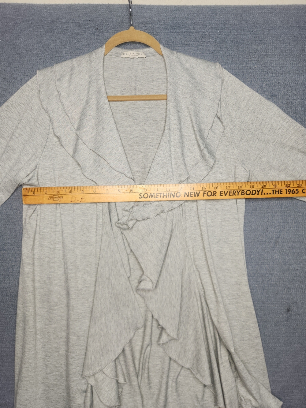 Light Gray Ruffled Open-Front Cardigan Sweater - Picture 5 of 7
